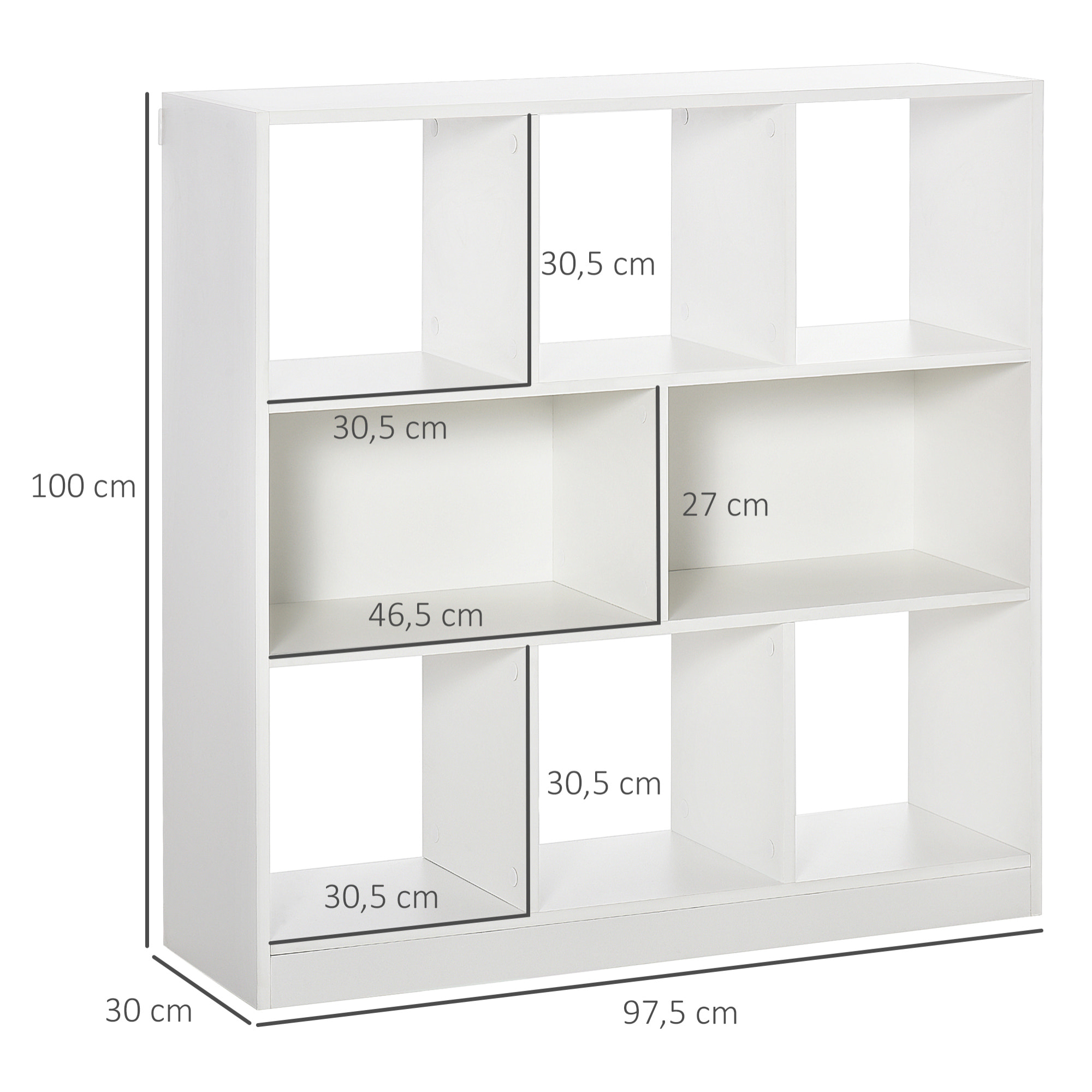 Estantería Librería con 8 Compartimentos Estantería de Exposición Libros Estilo Moderno para Sala de Estar Dormitorio Oficina 97,5x30x100 cm Blanco