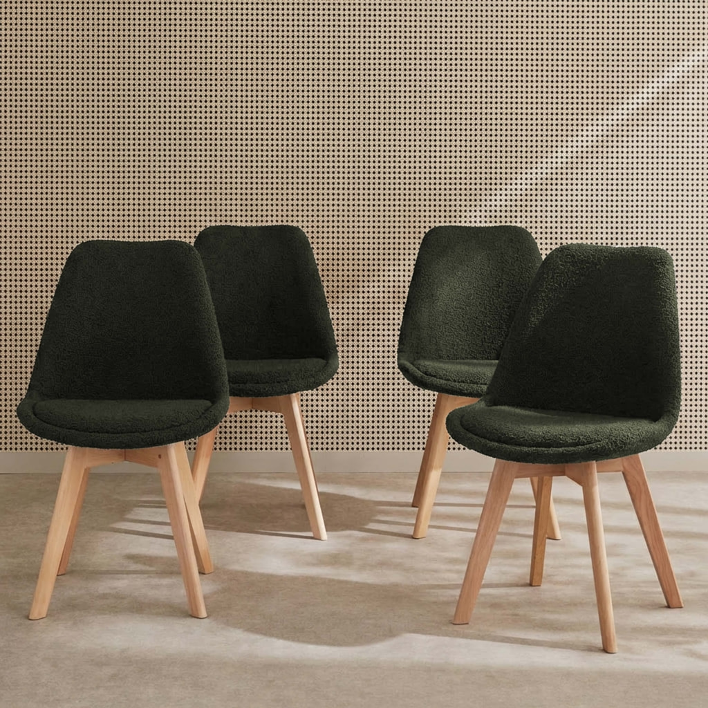 Chaise scandinave bois de hêtre et bouclette (lot de 4) NILS