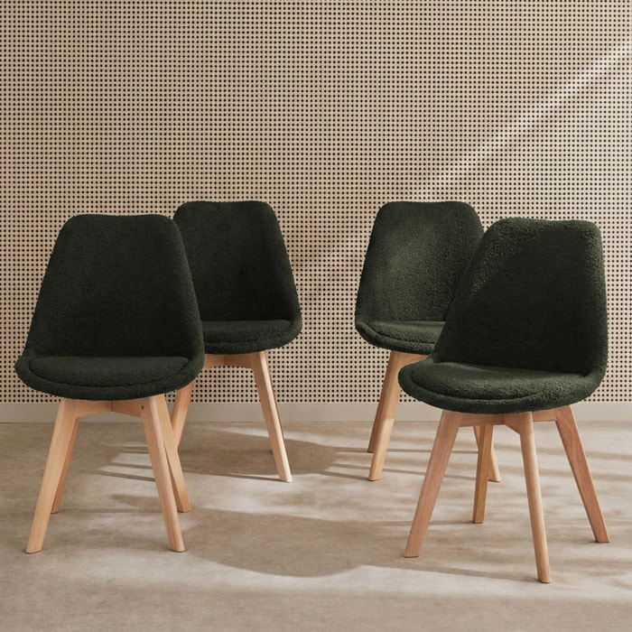 Chaise scandinave bois de hêtre et bouclette (lot de 4) NILS