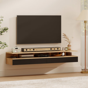 Juego de 2 Mesitas de Noche Flotantes con Cajón, Mesillas de Noche Dormitorio, Montado en la Pared, Estilo Moderno, para Sala de Estar, 35x32x22,5 cm, Roble y Negro