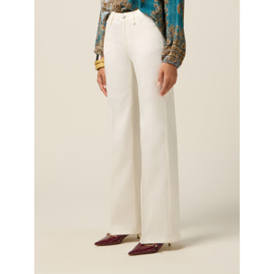 Oltre - Pantalones de pierna ancha mezcla de algodón - Blanco