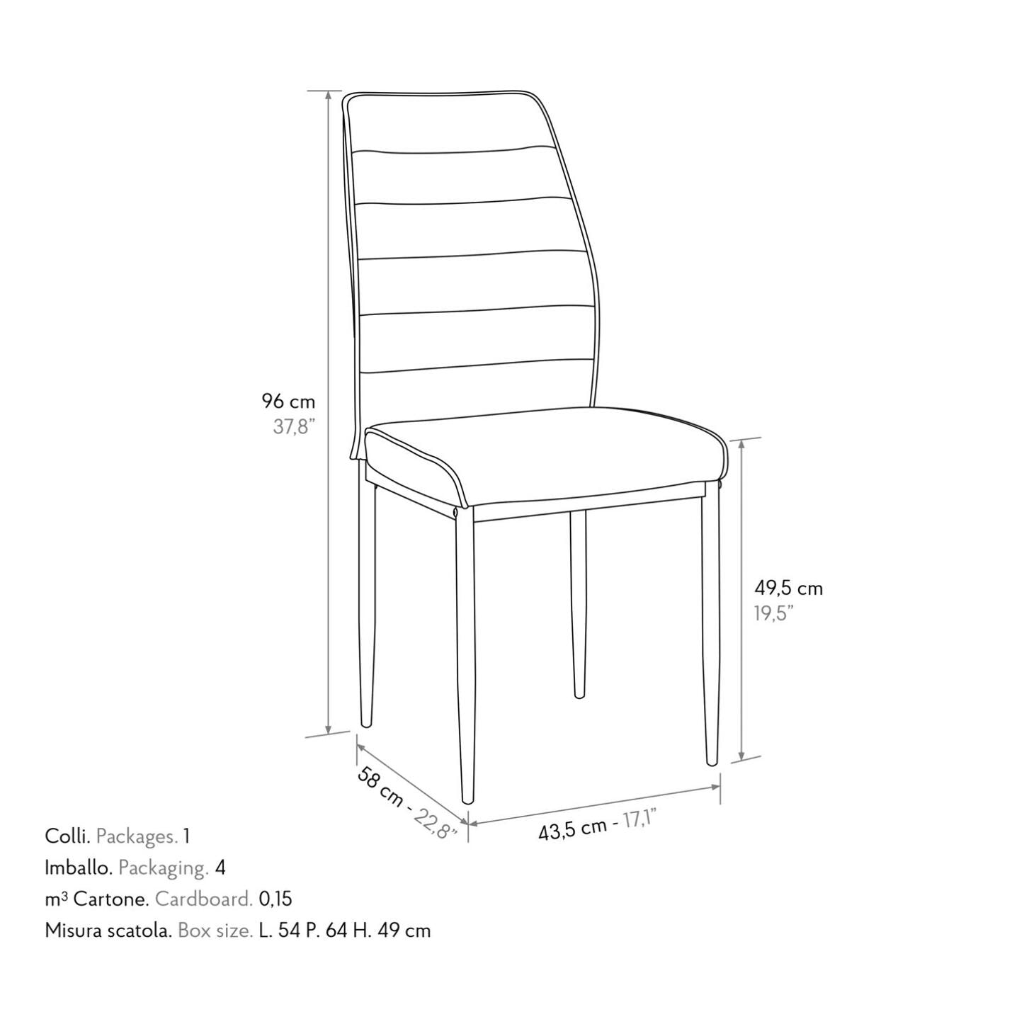 Set di 4 sedie LUBIANA in tessuto grigio e gambe in metallo nero opaco