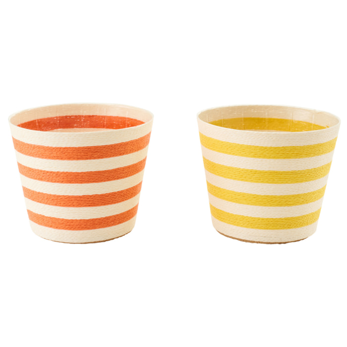 J-Line cache-pot Ligné - papier - jaune/orange - extra large - set de 2