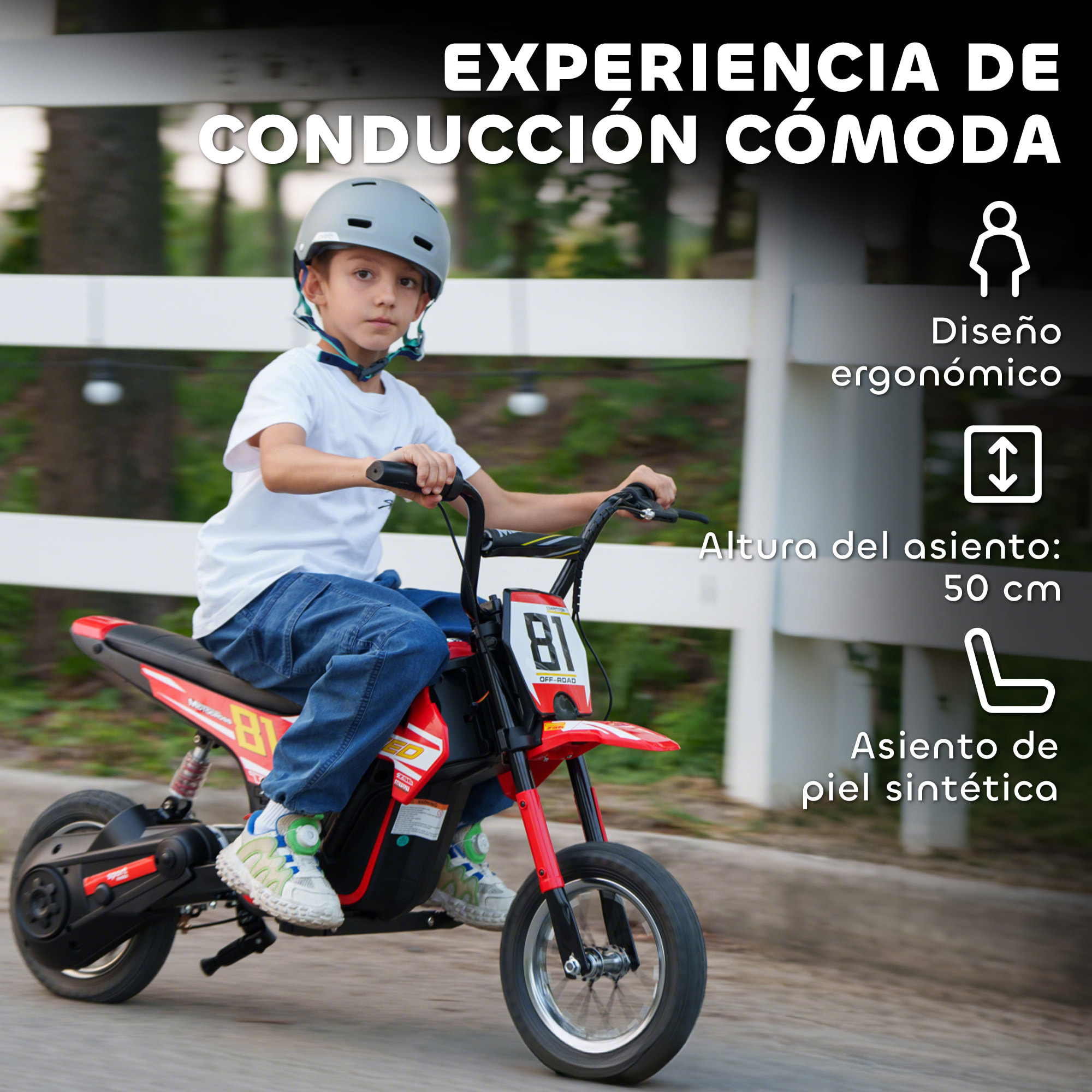 Moto Eléctrica para Niños 24V, Moto Eléctrica Infantil con Motor 250W, Velocidad de 6-16km/h, Ruedas de 12'' y Suspensión Trasera, para Niños de 8-12 Años, Rojo