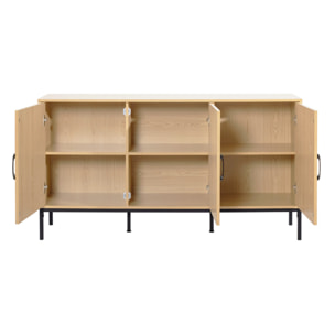 Nagato - buffet bas - cannage et effet bois - 3 portes - 150 cm - Bois / Noir