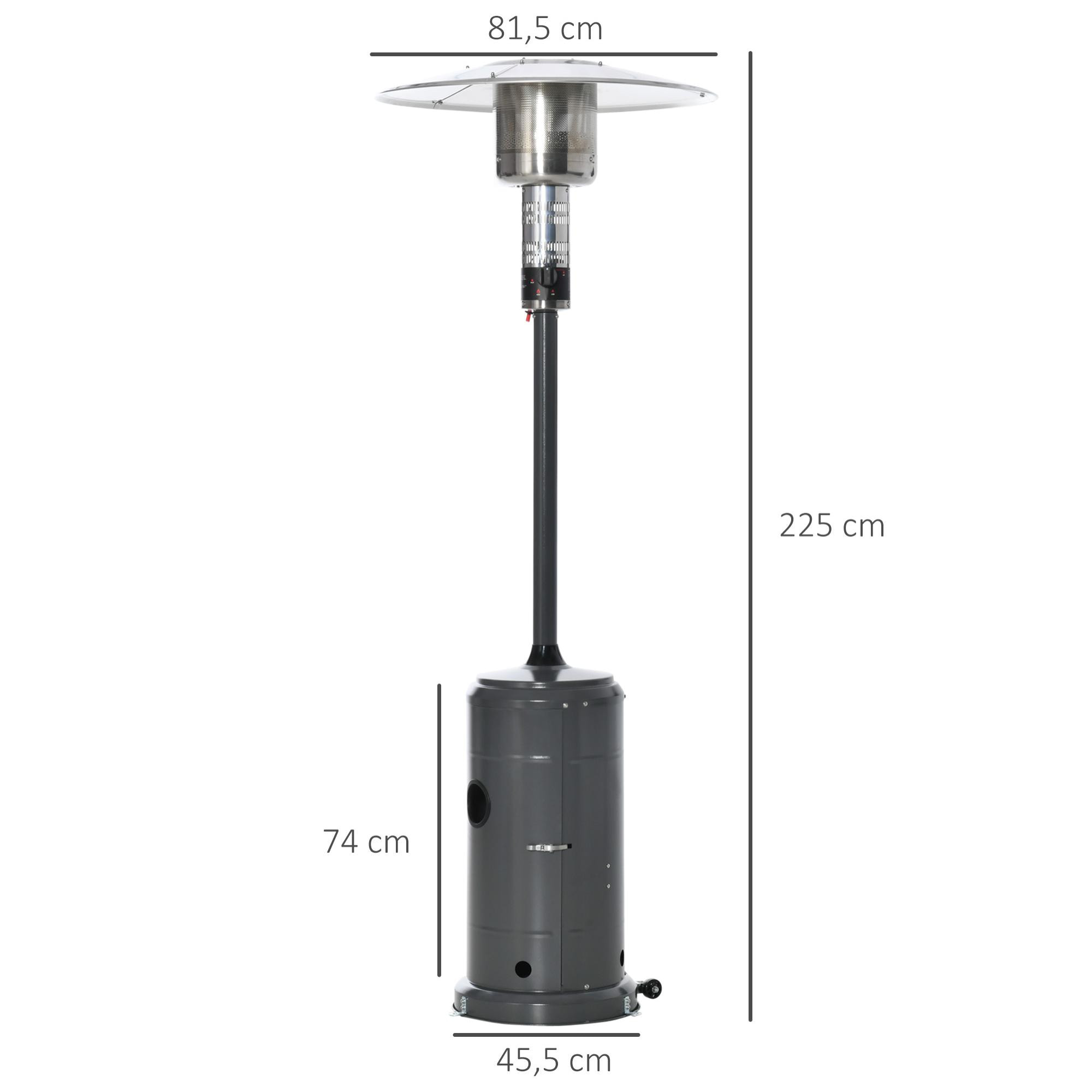 Estufa de Gas para Exterior 12,5KW Calefactor para Patio con Ruedas Ø81,5x225 cm