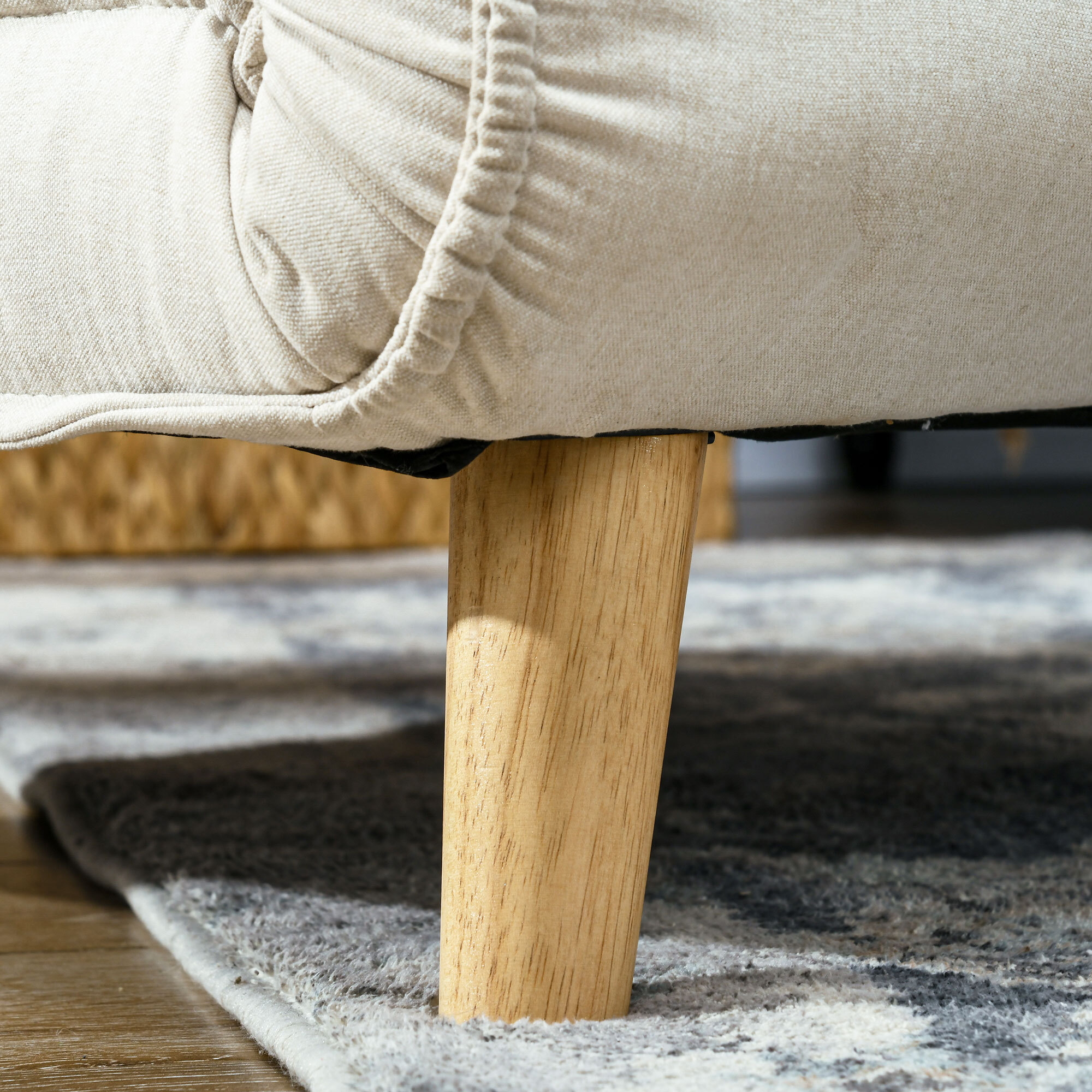 Sofá Cama de 1 Plaza 2 en 1, Sillón Cama Plegable Tapizado en Lino Sintético, con Respaldo Ajustable en 6 Niveles, Almohada, Patas de Madera, para Oficina, Dormitorio, Salón, 72x78x79 cm, Crema