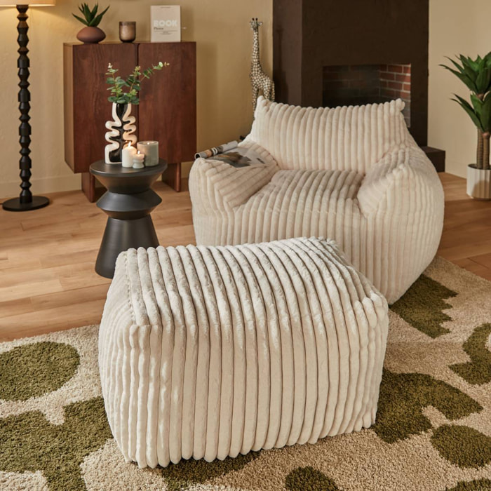 Pouf Muzi rectangulaire côtelé 61x78cm crème