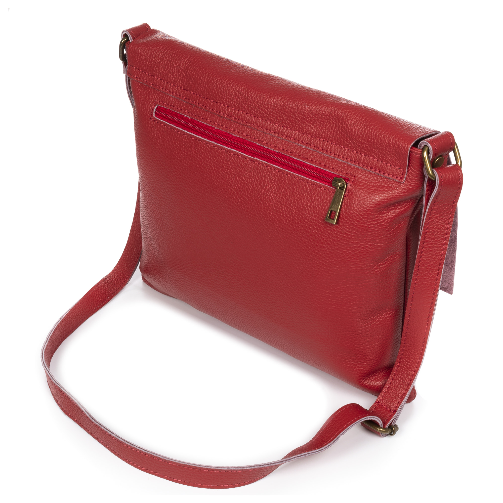 FIRENZE ARTEGIANI Borsa a Tracolla Abbadia da Donna. Vera Pelle Dollaro Made in Italy 35x5x30 Cm. colore rosso