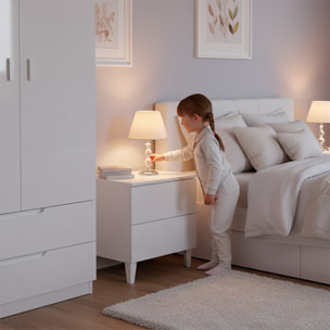 Comodino Con 2 Cassetti Cassettiera Settimino Mobile Da Camera Da Letto Moderno Mobiletto Con Piedini Montaggio Facile 50 x 34 x 39 Cm Bianco Lucido