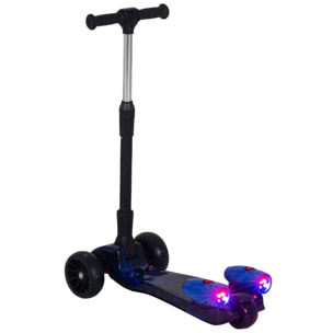 Trottinette pliable 3 roues pour enfant roues lumineuses pulvérisation arrière d'eau fonction musicale bleu dim. 61L x 26l x 63-81H cm