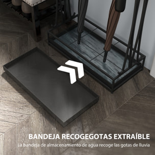 Paragüero Moderno Rectangular Soporte de Paraguas de Acero con 24 Ganchos 21 Espacios y Bandeja Recogegotas Extraíble Paragüero para Entrada Oficina 50x24x68 cm Negro