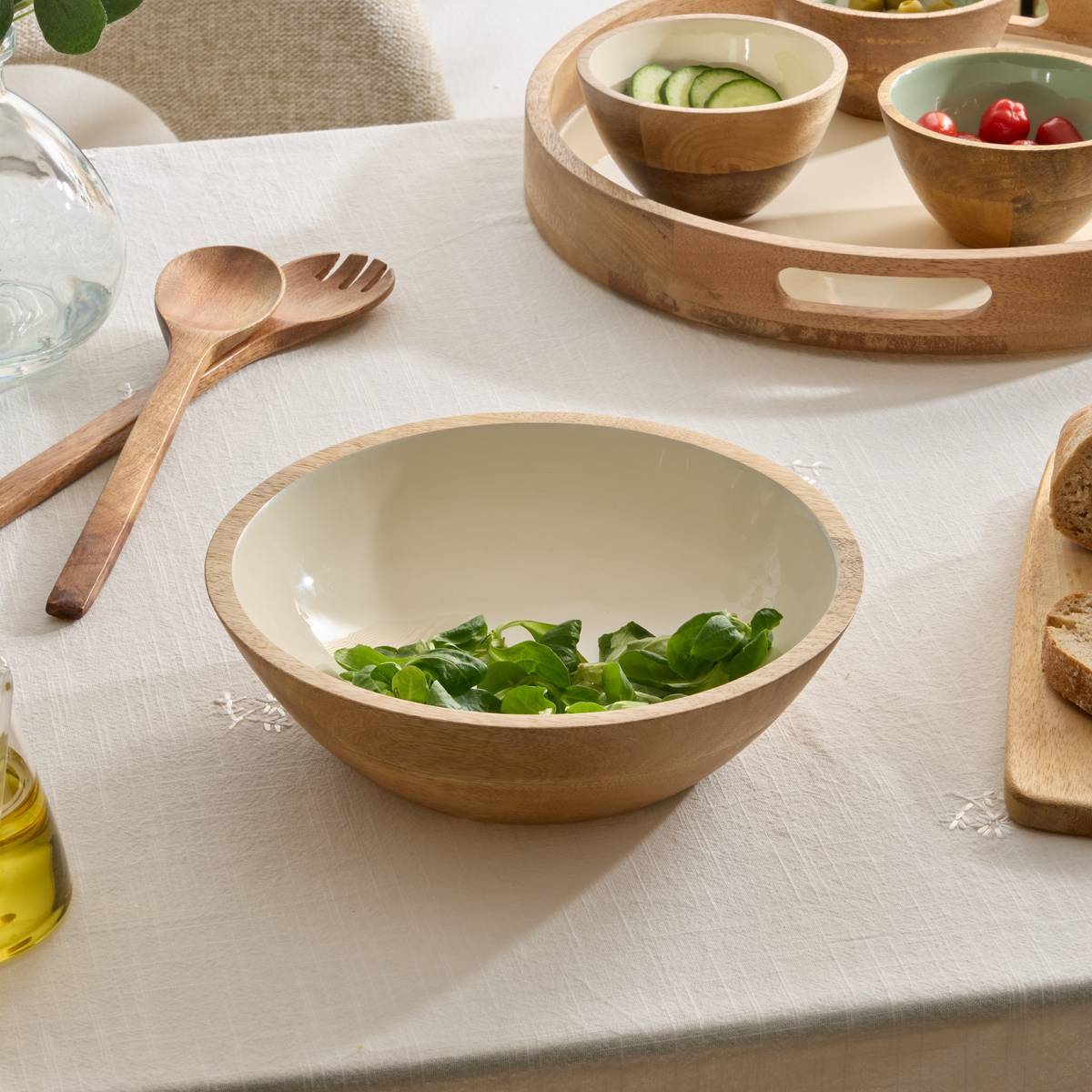 Saladier Inaya D19cm blanc chaud et manguier