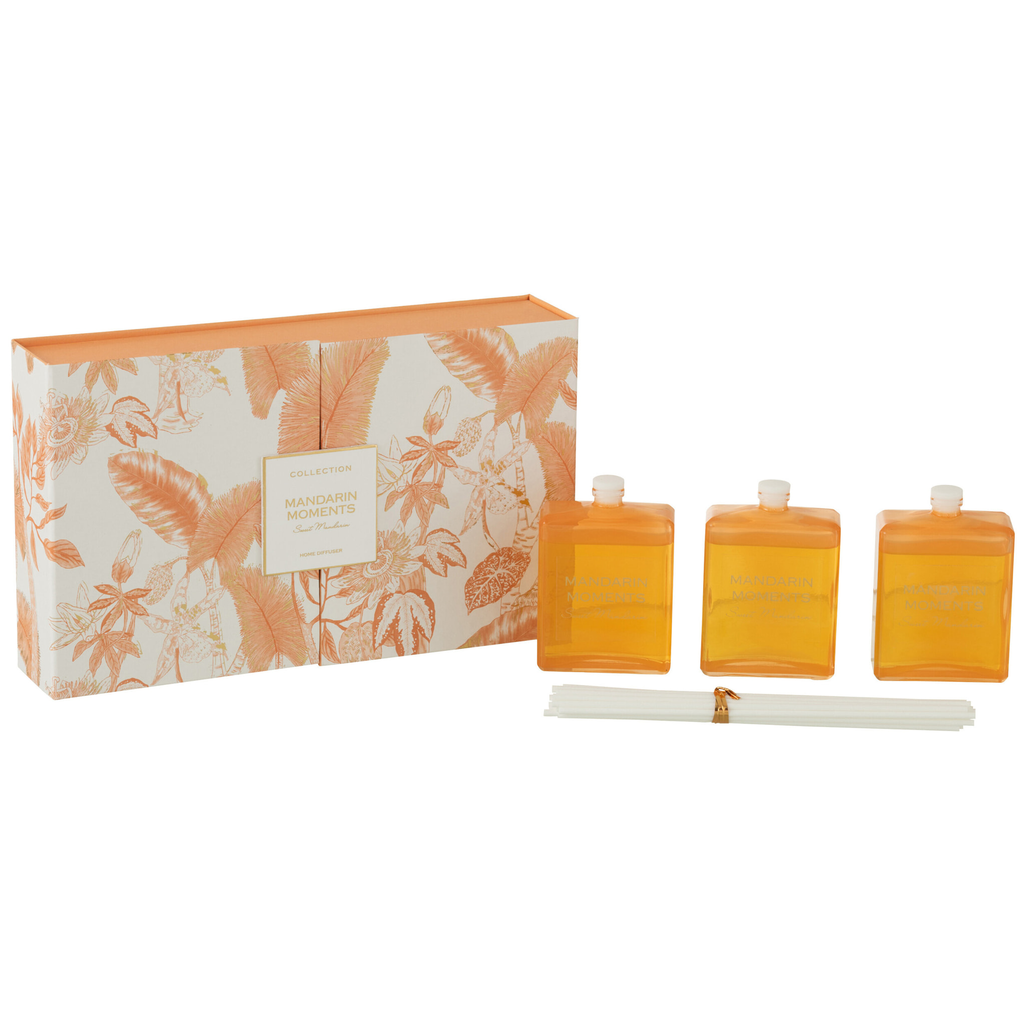 J-Line huile parfumée + bâtons Madarin Moments - Sweet Mandarin - verre - orange - boîte de 3
