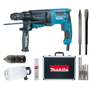 Martillo MAKITA SDS Plus - 800W 26mm - Caja de aluminio + Kit de accesorios - HR2631FTX4