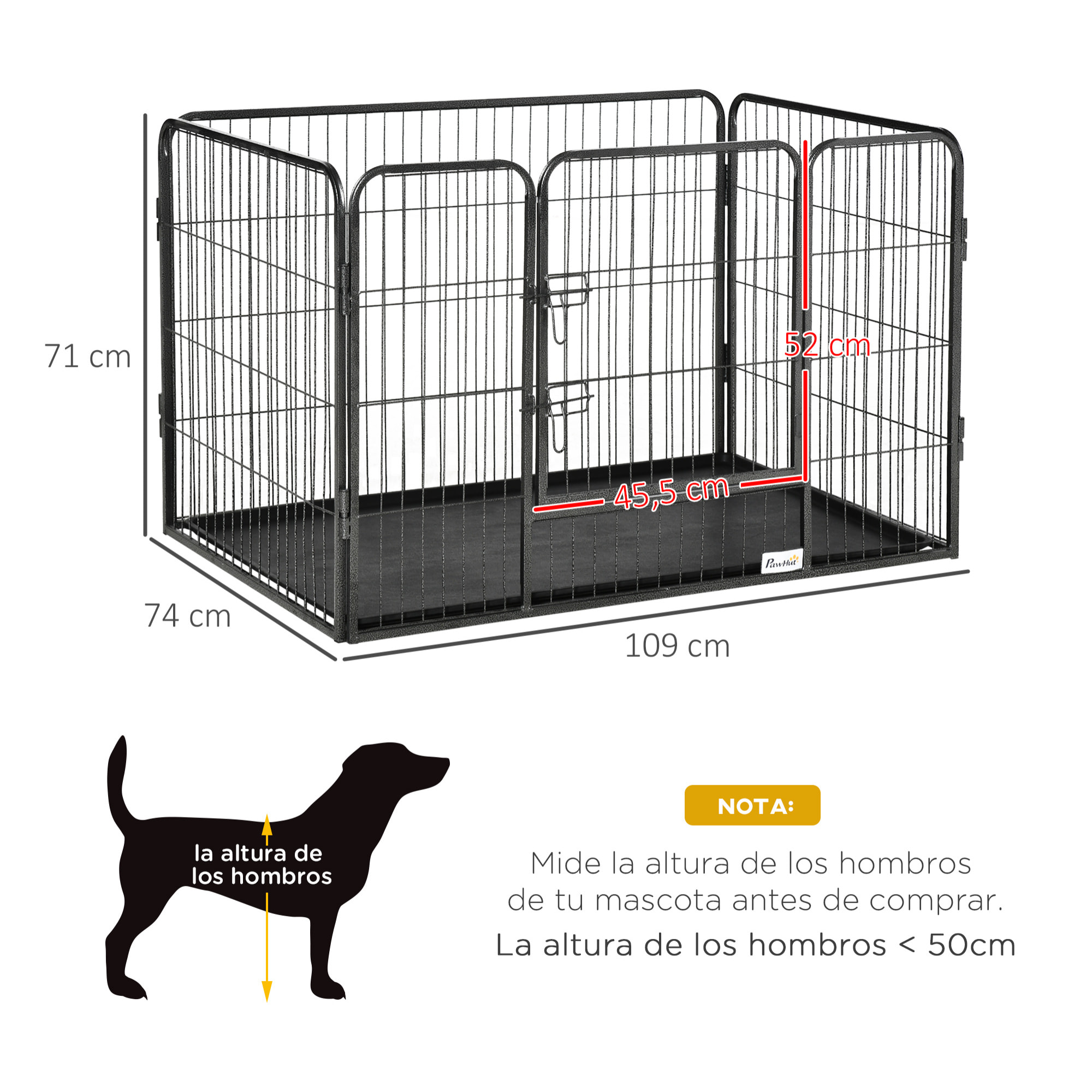 Parque para Mascotas Rectangular 4 Vallas Puerta de Doble Pestillos 109x74x71cm