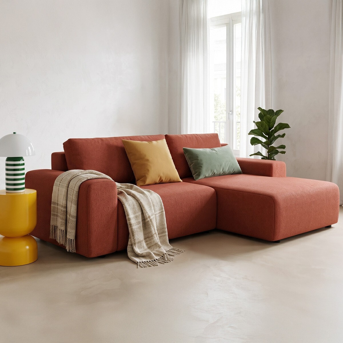 Canapé d'angle réversible convertible 5 places en tissu chenille - LUNO