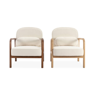 Fauteuil scandinave bois d'hévéa et dossier arrondi en bouclette blanche - AMELIE