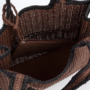 Bergamasco Bolso shopper Mujer. Fabricado en paja trenzada diseño "Love Me".