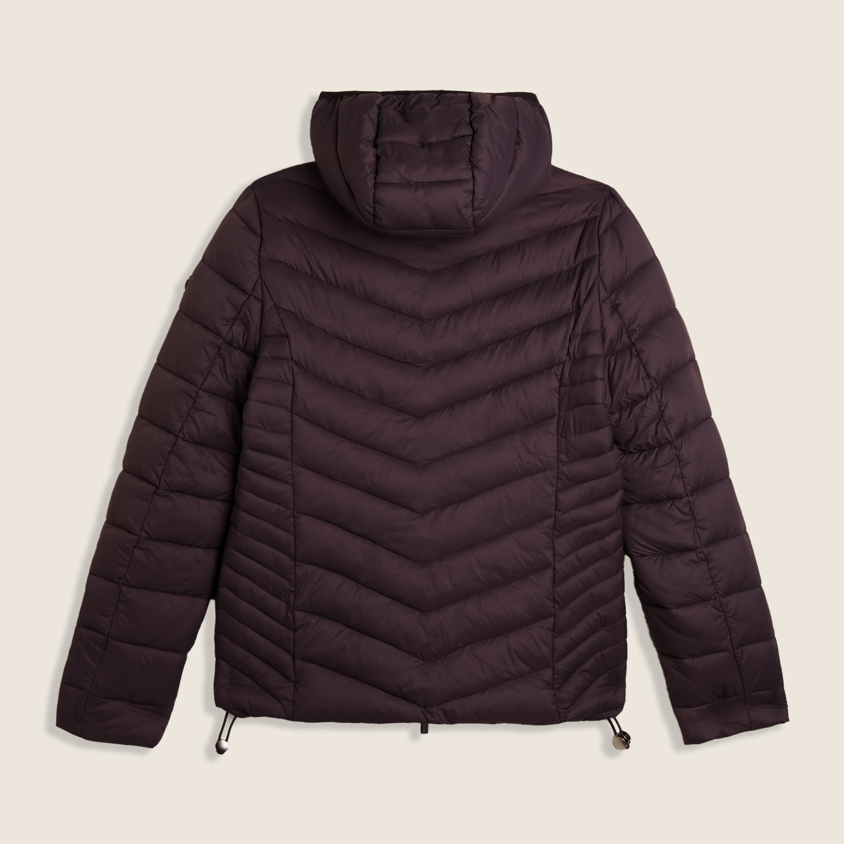 Piumino donna con cappuccio bordato e finitura lucida