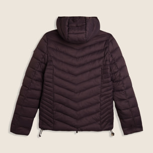 Piumino donna con cappuccio bordato e finitura lucida