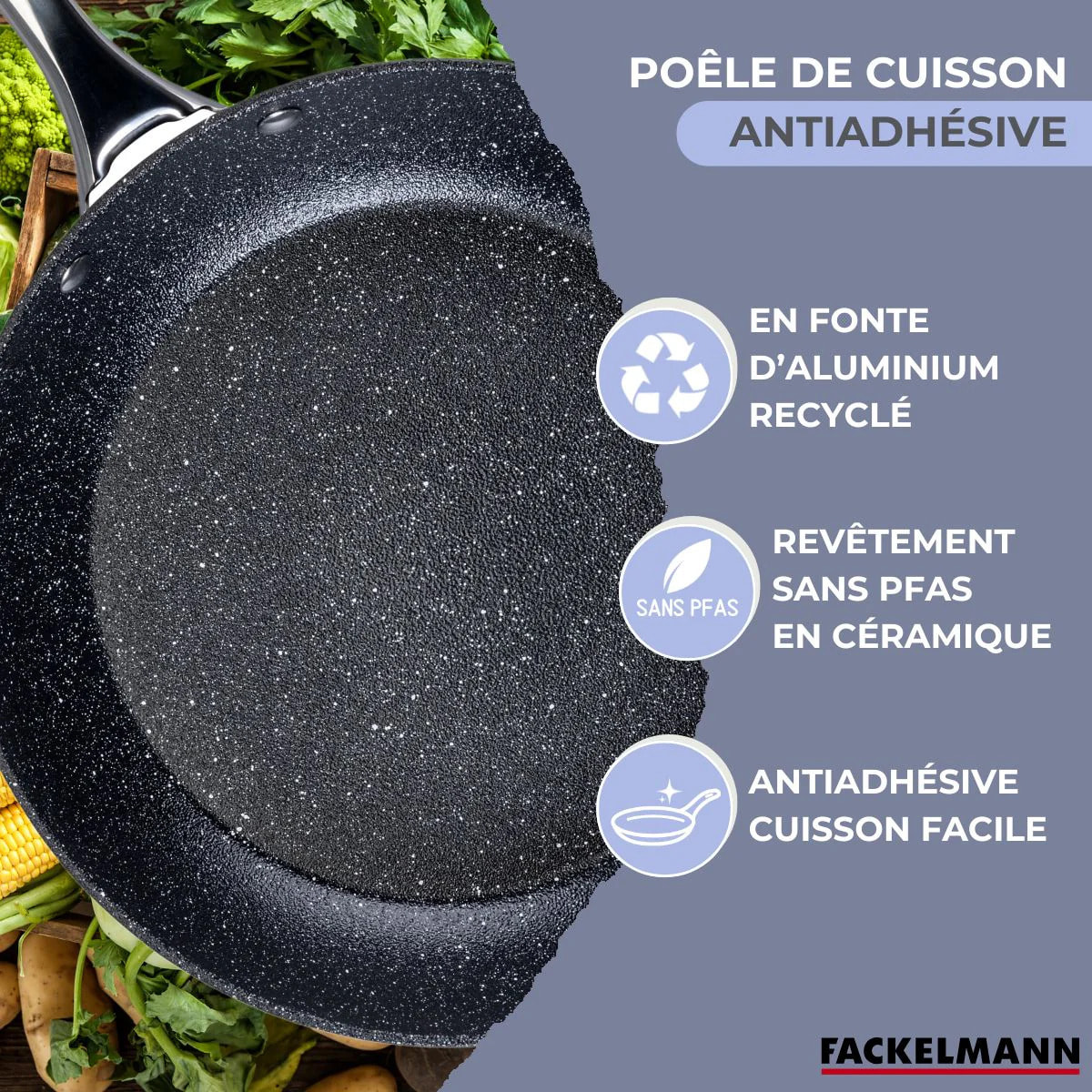 Poêle 28 cm fonte aluminium revêtement antiadhésif céramique sans PFAS Fackelmann