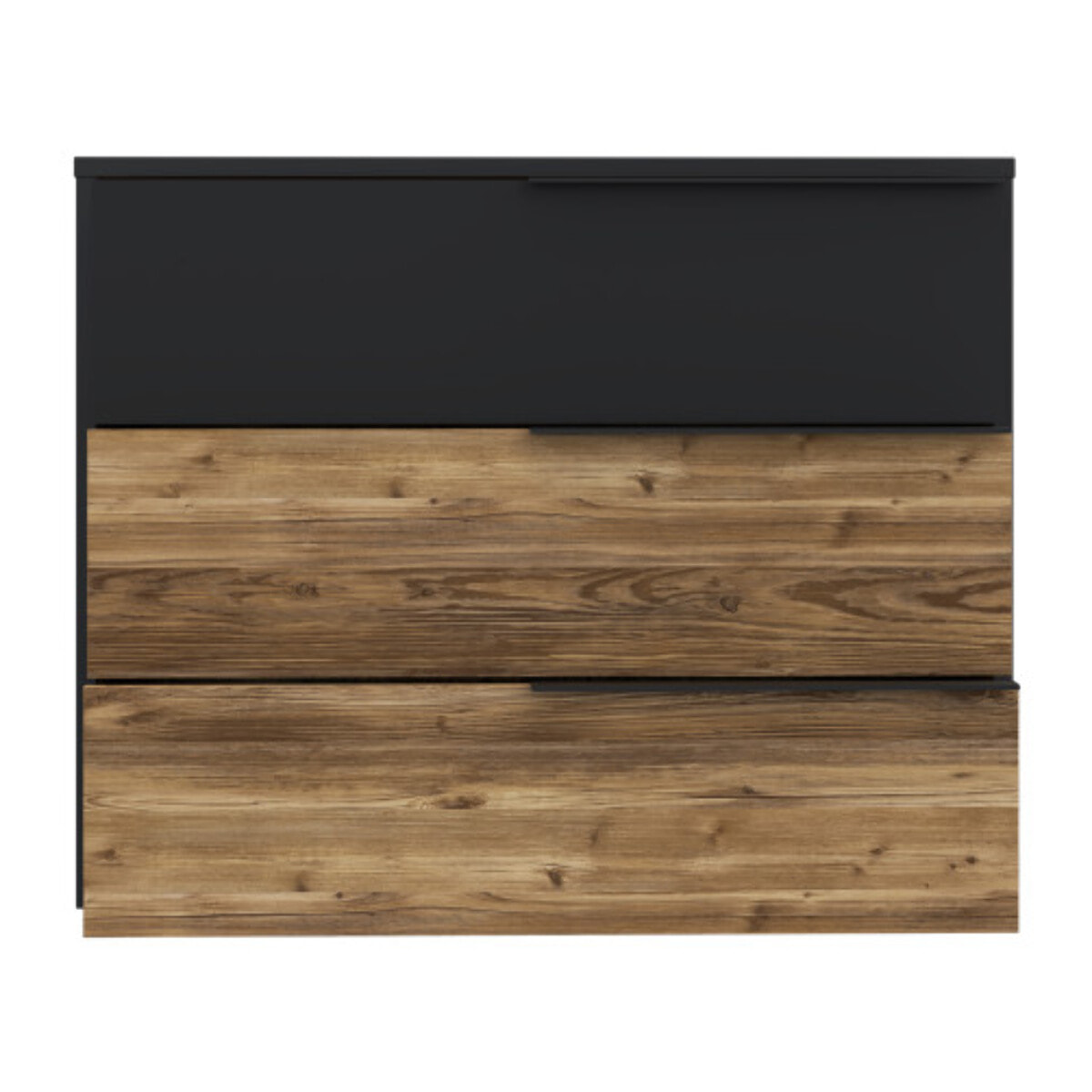 Commode H80 cm 3 tiroirs décor bois épicéa et noir mat -YAL