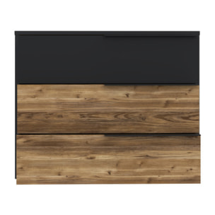 Commode H80 cm 3 tiroirs décor bois épicéa et noir mat -YAL