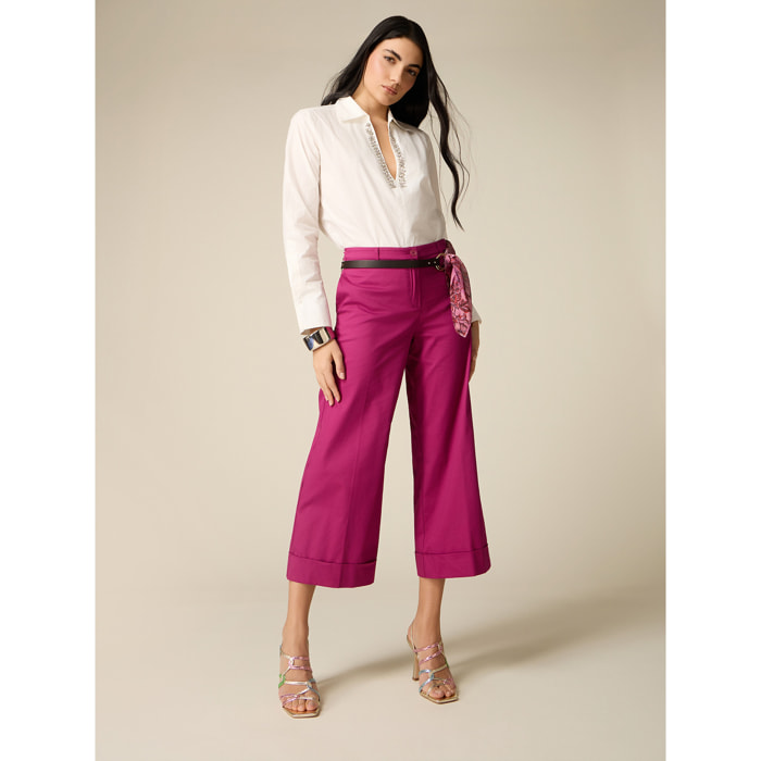 Oltre - Pantalones cropped de mezcla de algodón - Violeta