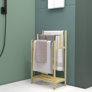 Toallero de Pie de Bambú, Toallero Escalera de Baño con 3 Barras de Acero Inoxidable, Estante Abierto, 4 Ganchos, Estilo Moderno, 50,5x31x90 cm, Natural