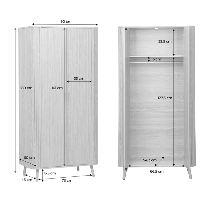 Armoire décor bois rainuré avec étagère et penderie LEGACY