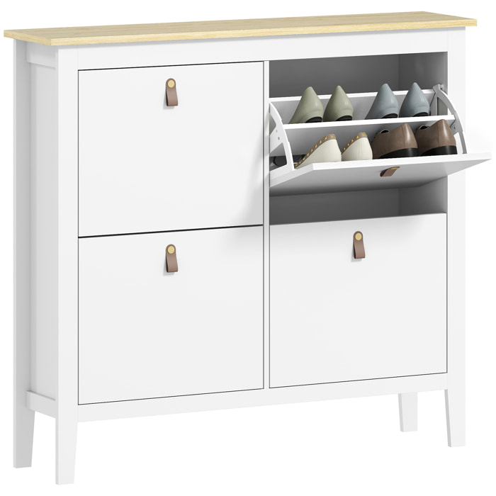 Mueble Zapatero Estrecho Zapatero Entrada Recibidor con 4 Cajones Abatibles Estantes Ajustables y Tiradores de PU para 20 Pares de Zapatos para Pasillo 105x24x95,5 cm Blanco