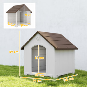 Caseta para Perros Exterior, Casa para Perros Grandes de Plástico Impermeable con 2 Ventanas, Base Elevada, Estacas, Fácil de Montar, 88x79x89 cm, Marrón Oscuro