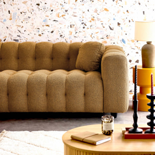 Canapé d'angle réversible 3-4 places bouclette texturée. moutarde. capitonné structure bois d'eucalyptus et contreplaqué