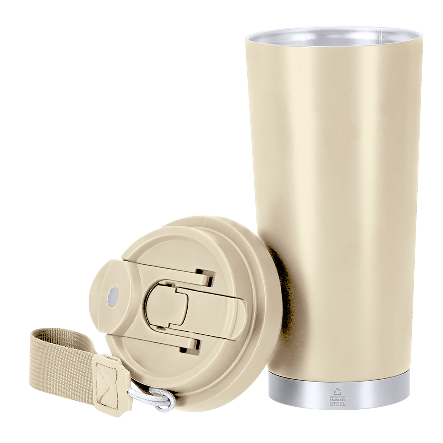 Vaso térmico con 500 ml de capacidad en Acero Inoxidable Reciclado. Cuenta con doble sistema de bebida, orificio con cierre hermético y pajita integrada. Libre de BPA.