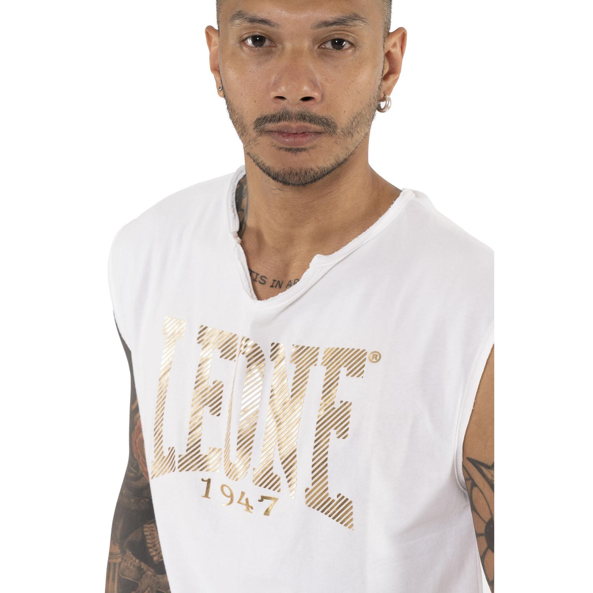 T-shirt da uomo smanicata in cotone elasticizzato Leone Stripe Gold