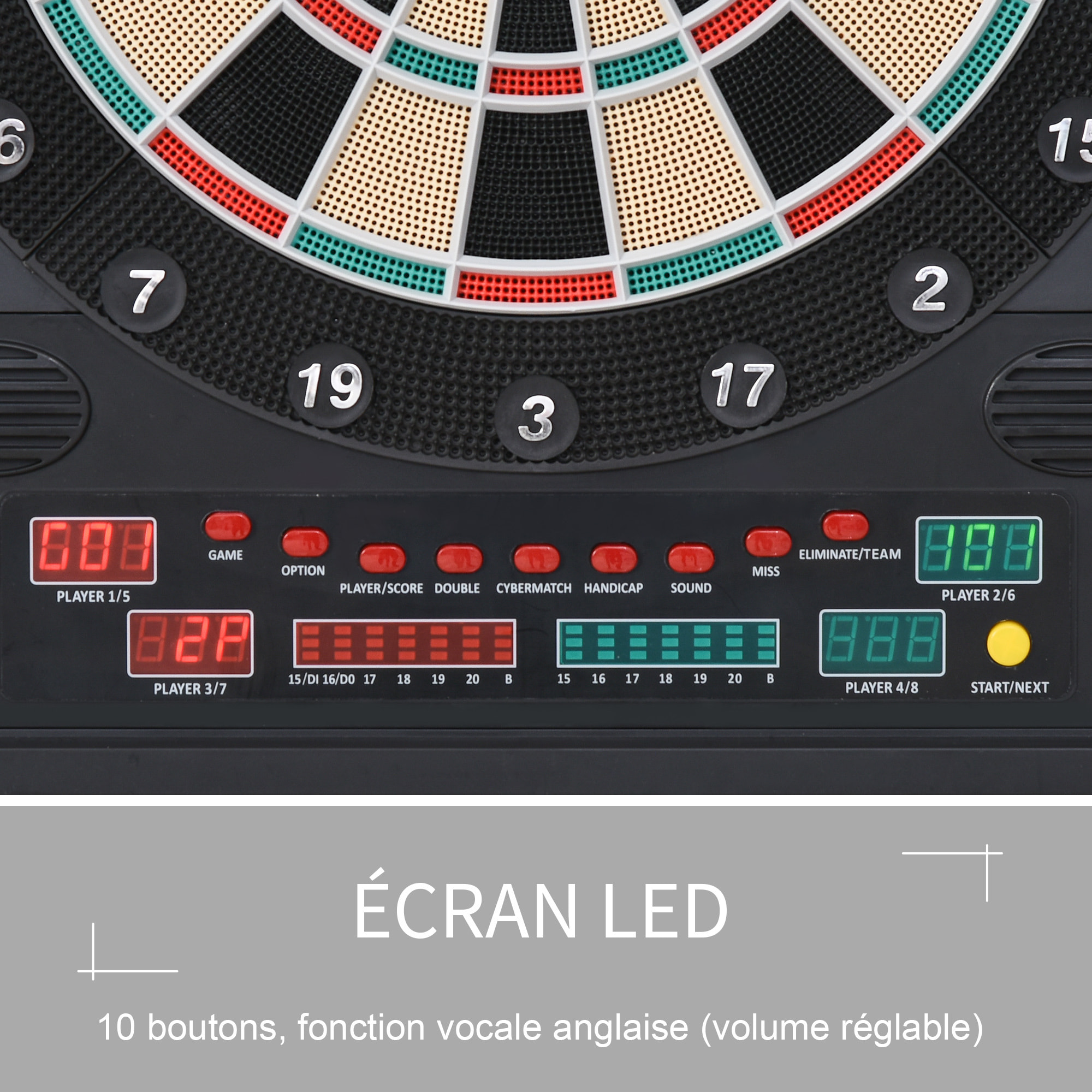 Cible jeu de fléchettes électronique refermable 27 jeux 202 variations jusqu'à 8 joueurs affichage LED haut-parleur noir