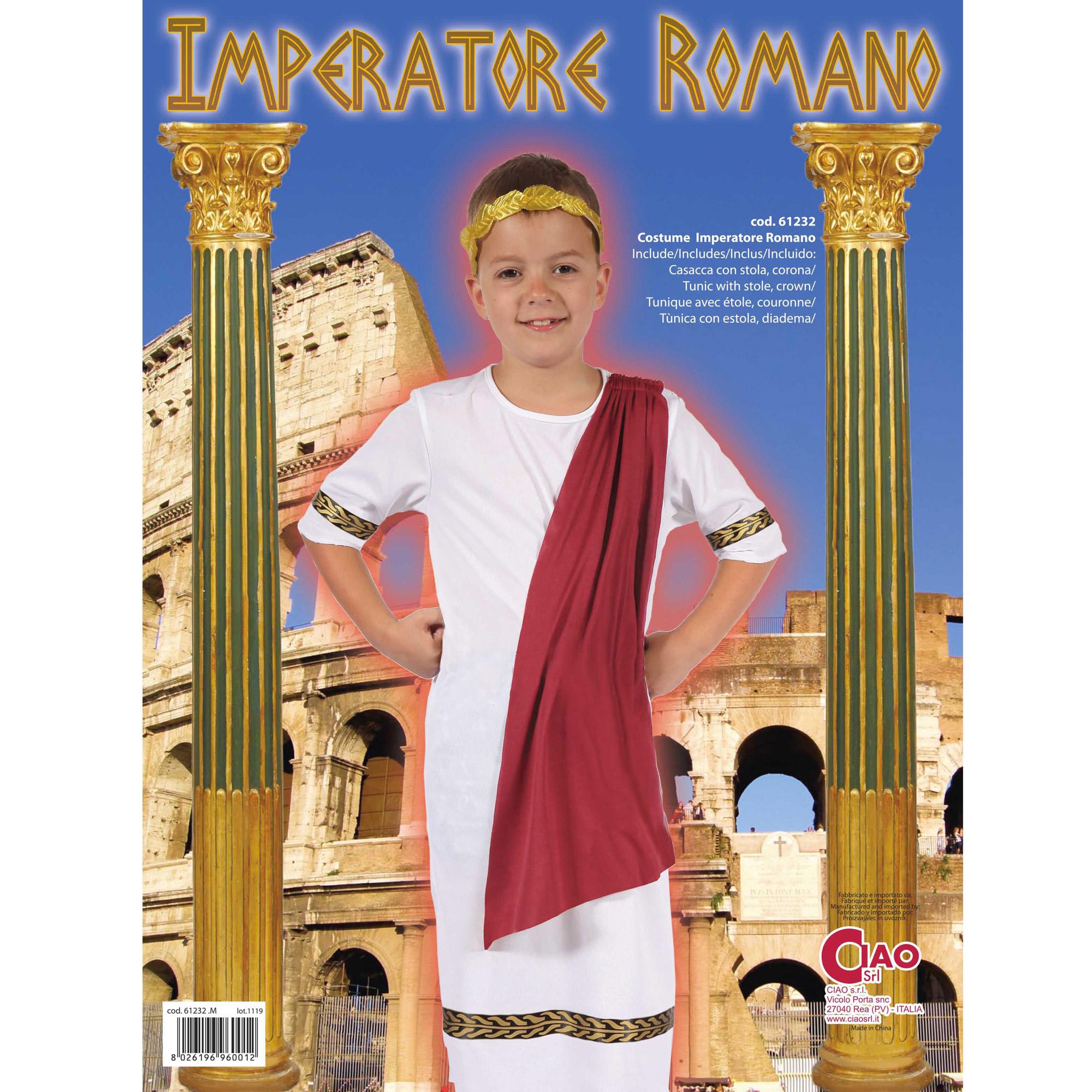 Travestimento Costume Carnevale Imperatore Romano Bianco Rosso Bambino