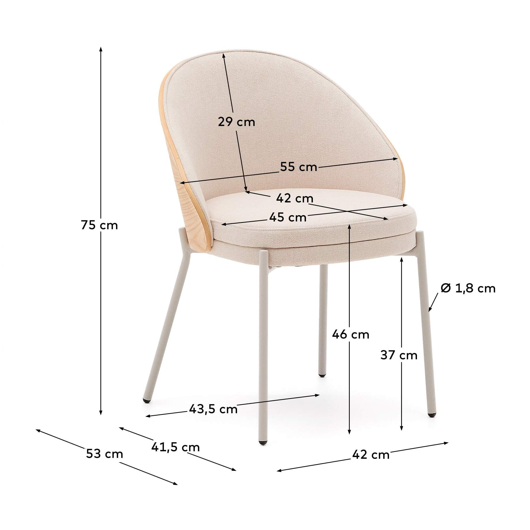 Kave Home - Sedia Eamy in ciniglia beige, impiallacciato in frassino con rifinitura naturale e metallo