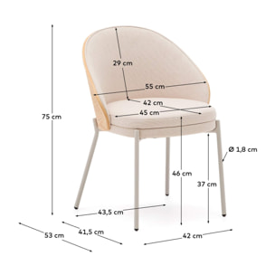 Kave Home - Sedia Eamy in ciniglia beige, impiallacciato in frassino con rifinitura naturale e metallo