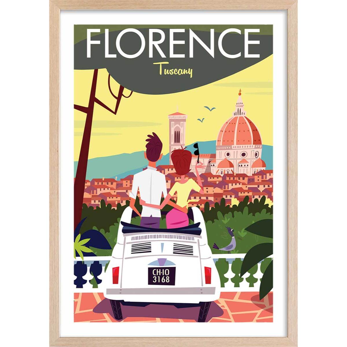 Affiche Voyage à florence Affiche + cadre en bois - Chêne