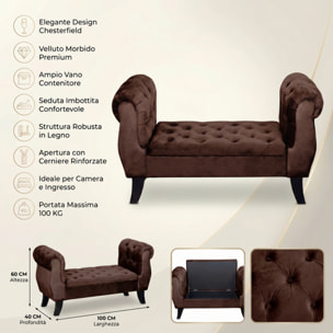 Divanetto Contenitore Imbottito in Effetto Velluto con Vano Contenitore Integrato, Seduta Elegante dallo Stile Classico per Camera da Letto, Ingresso e Soggiorno