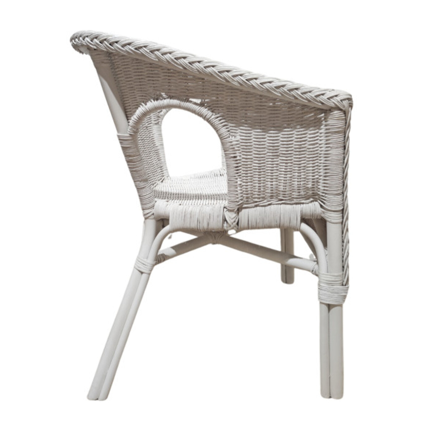 Fauteuil en rotin blanc tressé avec accoudoirs, pour jardin et intérieur - VIVIA