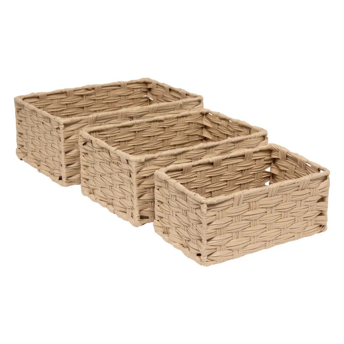 3 paniers "Tresse" beige