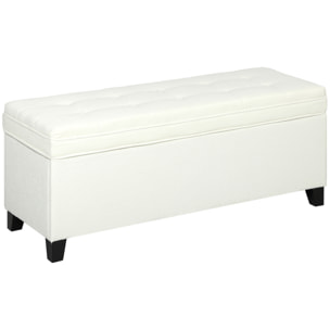 Puff Almacenaje Banco Almacenaje 112L Tapizado en Lino con 2 Bisagras de Seguridad Tapa Abatible y Asiento con Capitoné para Dormitorio Salón Entrada Carga 120 kg 120x40x48 cm Crema