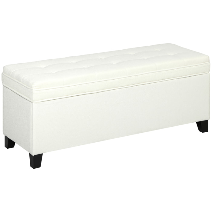 Puff Almacenaje Banco Almacenaje 112L Tapizado en Lino con 2 Bisagras de Seguridad Tapa Abatible y Asiento con Capitoné para Dormitorio Salón Entrada Carga 120 kg 120x40x48 cm Crema