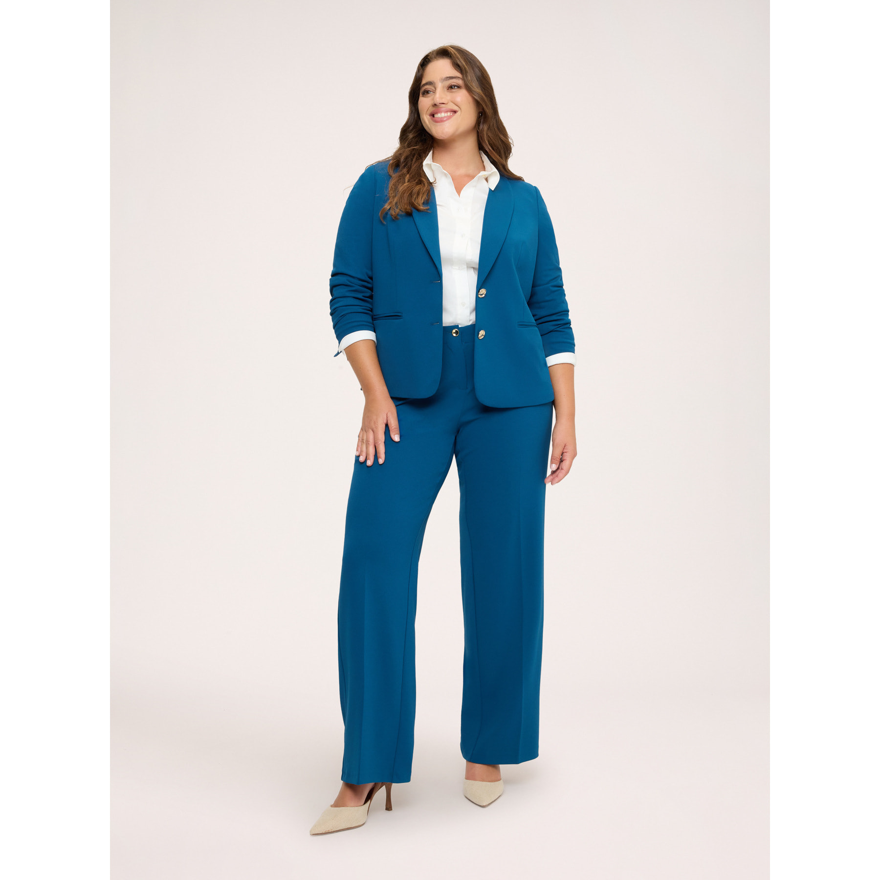 Fiorella Rubino - Pantaloni Wide Leg in tessuto stretch - Ottanio