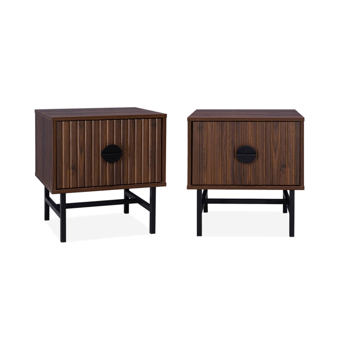 Lot de 2 tables de chevet effet bois foncé. un tiroir. L 48 x l 39 x H 50cm