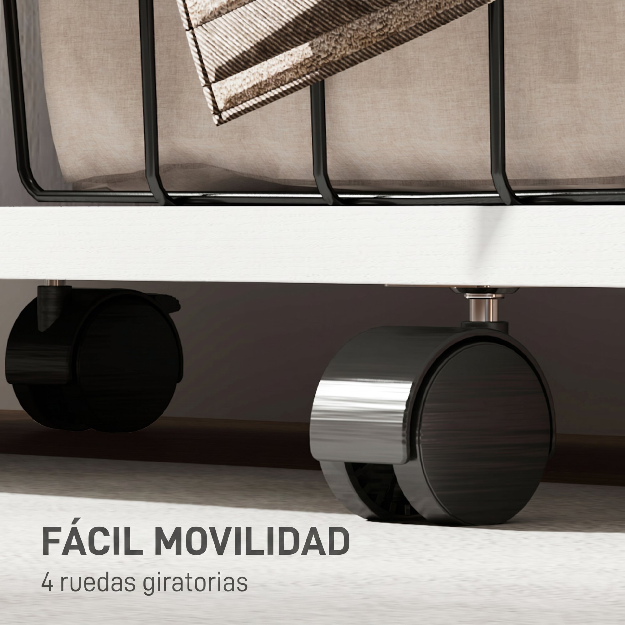 HOMCOM Armario Ropero con Ruedas, Armario para Ropa con Cortina, Barra para Colgar, 3 Estantes Abiertos, para Dormitorio, 80x40x128 cm, Blanco