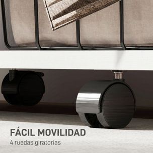 HOMCOM Armario Ropero con Ruedas, Armario para Ropa con Cortina, Barra para Colgar, 3 Estantes Abiertos, para Dormitorio, 80x40x128 cm, Blanco